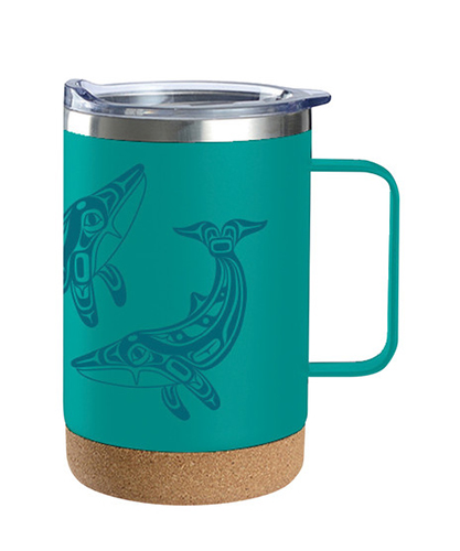 A Travel Mug, Cork Base, Handle, Humpback whale