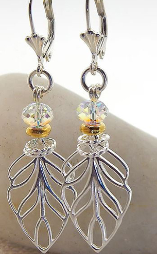 HD, Camila Leaf, Silhouette Crystal Earrings